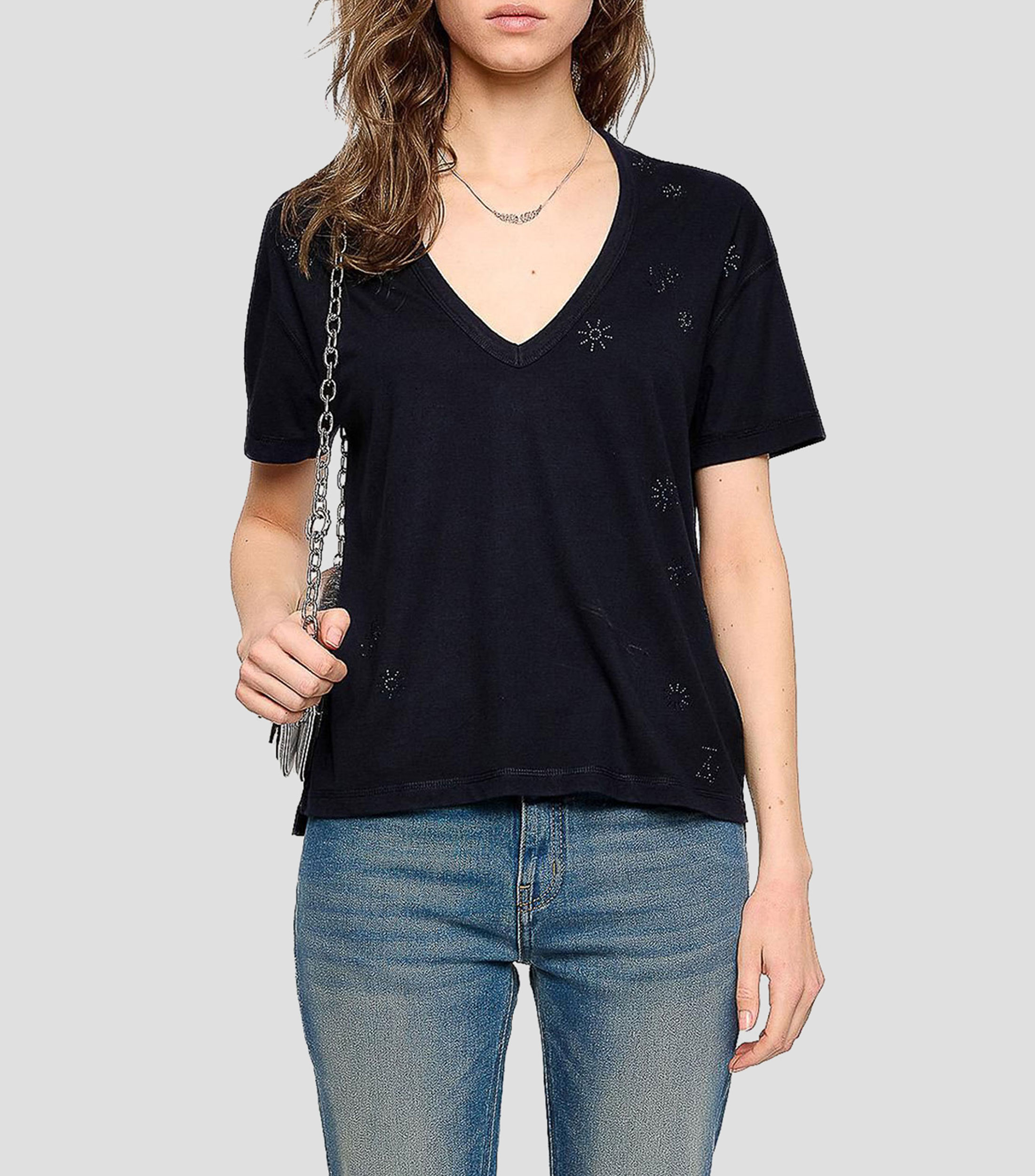 Playera cuello V manga corta fantasía Mujer